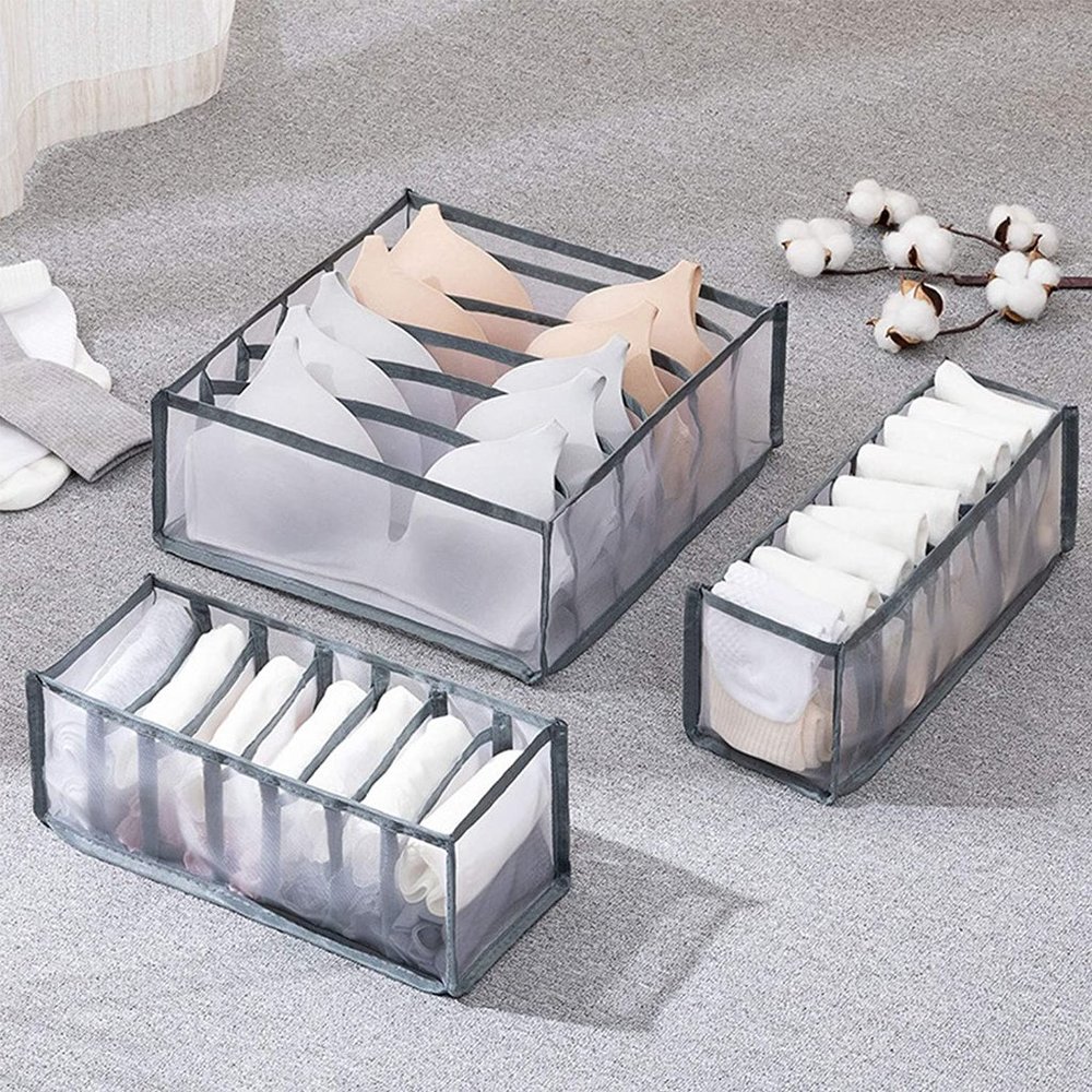NEW Grey 3Pcs Foldable Underwear Organizer Storage
